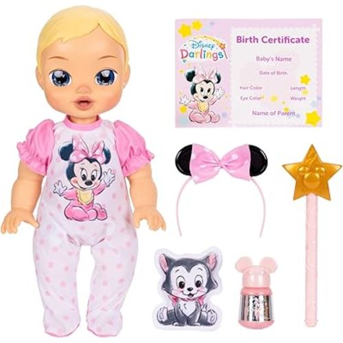 Disney Darlings 13-Inch Interactive Baby Doll – Magical Lights, Sounds, Music & Wand – Minnie-Inspired Nurturing Doll with Accessories – Multiple Skin Tones, Eye Colors – Ages 2 and Up