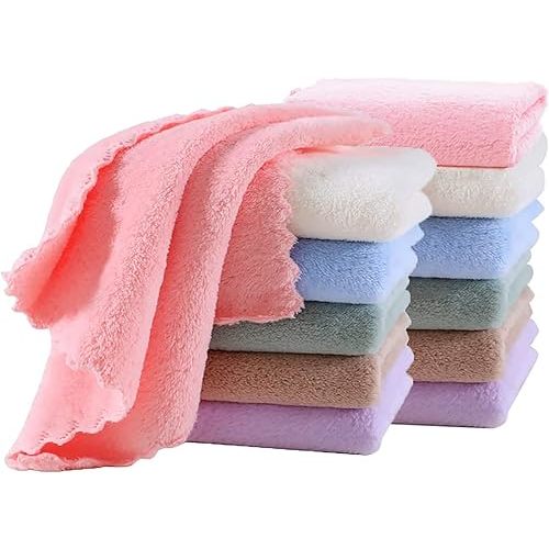 12 Pack Baby Washcloths, 25 x 25 CM Coral Fleece Washcloths, Extra Absorbent and Soft Wash Cloth for Infants Sensitive Skin