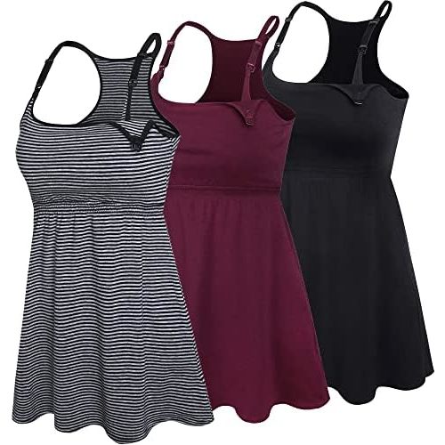 SUIEK 3 Pack Maternity Nursing Tank Tops with Bralette Cotton Breastfeeding Camisole