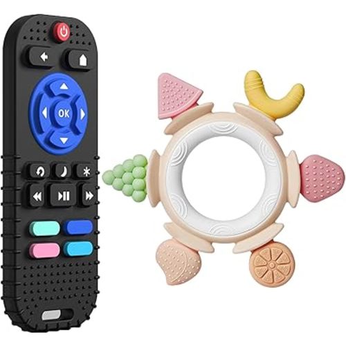 Hooku Silicone Teethers for Babies 6-12 Months, Teething Toys for Babies 0-6 Months, Baby Fruit Teethering Rings, BPA Free Baby Chew Toys, Infants Gifts