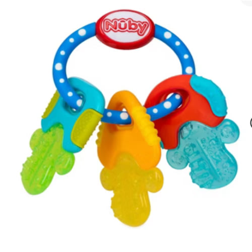 Nuby Ice Gel Teether Keys - Silicone Soothing Baby Teether Toys for Infants - Gentle for Sore Gums Colorful and Fun Toys - Safe and Durable Infant Baby Teething Toy - Blue