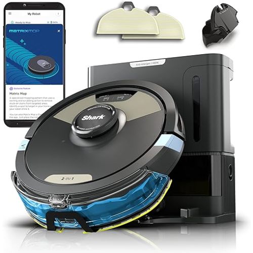 Shark Robot Vacuum & Mop Combo, Powerful Suction, Matrix Plus, 60-Day Debris Capacity, HEPA Bagless Self Empty Base, Sonic Mopping, Home Mapping for Pet Hair - Carpets & Hardfloor
