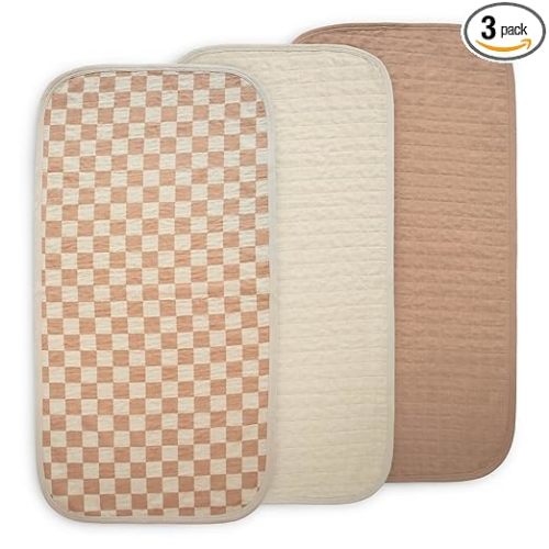 (Natural Check Combo) mushie Water Repellent Changing Pad Liners | Made with Organic Cotton | Set of 3