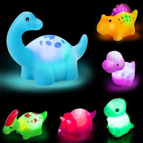 TOY Life 6 PC Dinosaur Light Up Bath Toys for Kids, Without Hole, Bath Toys for Kids Ages 4-8, Make Fun Bath-Time Gifts for Birthdays, Easter. Ideal for Use in The Shower, Bathtub, or Swimming Pool.