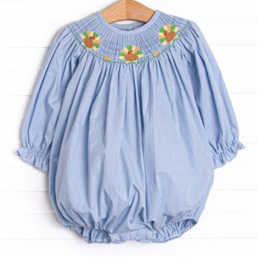 Day of Thanks Smocked Bubble, Blue – Stitchy Fish
