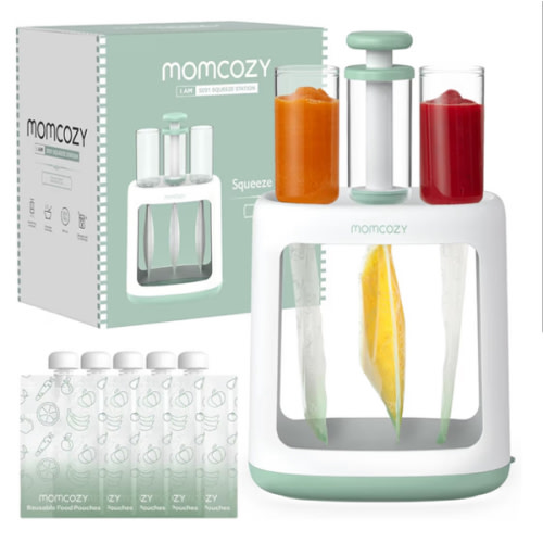 Momcozy Squeeze Station,Baby Food Maker&Pouch Filler for Homemade Baby Puree, BPA-Free, Dishwasher Safe, with Reusable Baby Food Pouches for Babies & Toddlers