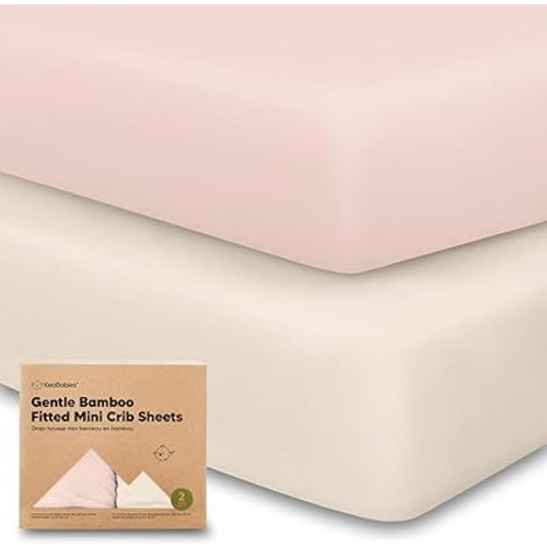 Pack and Play Sheets Fitted, 2-Pack Mini Crib Sheets - Pack N Play Sheets, Organic Fitted Crib Sheet for Pack and Play Mattress, Playard Baby Crib Sheets, Crib Sheets Neutral for Boys, Girls (Cameo)