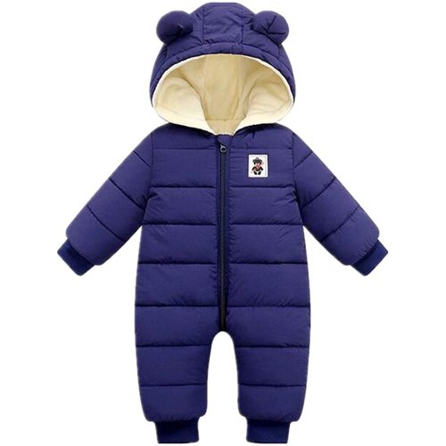 CHAOJIESI Unisex Baby Snowsuit Infant Cute Bear Hooded Winter Warm Flannel Lining Romper - Dark Blue - 0-6 Months