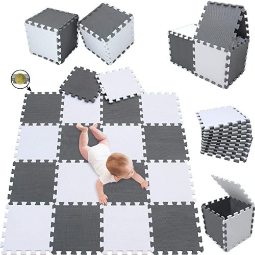 meiqicool 18 Foam Mats Toy Ideal Gift,Colorful Tiles Multi Use,Create & Build A Safe Play Area Interlocking Puzzle eva Non-Toxic Floor for Children Toddler Infant Kids Baby Room & Yard Superyard 0112 - 18 PCS - 0112 White-grey Foam Play Mat
