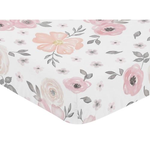 Sweet Jojo Designs Watercolor Floral Fitted Crib Sheet - Pink/Gray
