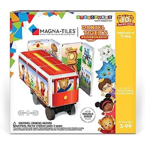 CreateOn Daniel Tiger’s Neighborhood: Neighborhood Trolley Magna-Tiles Structure Set, Magnetic Kids Building Toys, Educational Stem Toys for Ages 3+, 15 Pieces