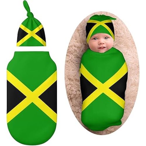 Jamaica Flag Newborn Baby Swaddle Blanket with Beanie Hat Baby Receiving Blanket Baby Wraps Blanket for Boys Girls