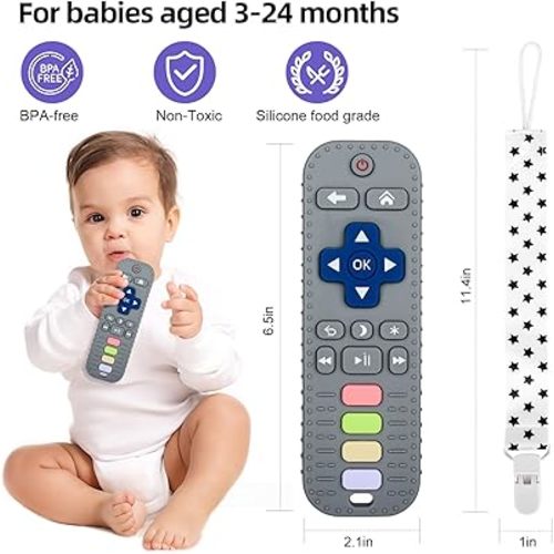 Chuya TV Remote Teether for 0-12-18 Months Babies Infant Toddlers Remote Teethers Silicone Baby Teething Toys