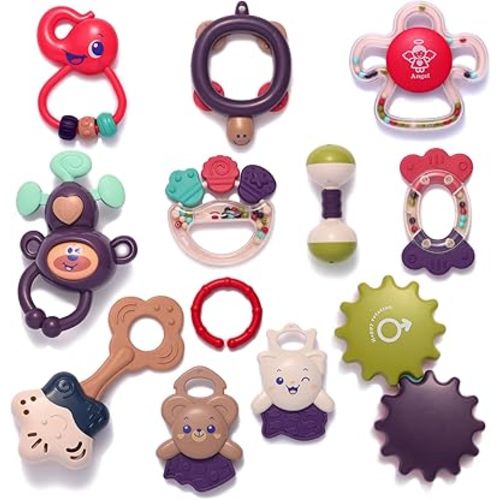 Baby Rattles Toys,12pcs Grab Shake Rattles and Sensory Teethers, MIKILOWUHA, Baby Teething Toys Set,for Babies Hearing Development, Boy Girl Toy, First Present for Newborns and Infants 0-3-6-12 Months