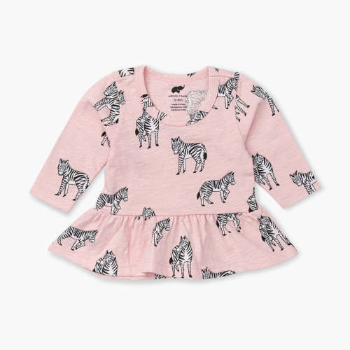Long Sleeve Peplum Tee_Pink Zebras – Monica + Andy