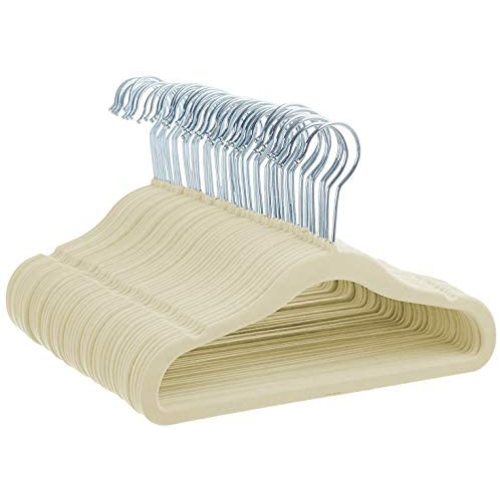 Amazon Basics Kids Velvet, Non-Slip Clothes Hangers, Beige - Pack of 50
