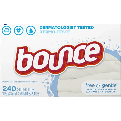 Bounce Free & Gentle Dryer Sheets, 240 Sheets, Unscented Fabric Softener Sheets, Hypoallergenic and Dermatologist Tested