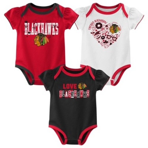 NHL Chicago Blackhawks Baby Girls' 3pk Bodysuit - 6-9M