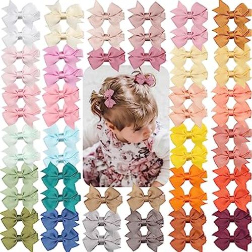 Baby Hair Clips,Small Hair Bows for Girls Fully Covered Alligator Clips Hair Barrettes for Baby Girls Infants and Toddlers (30 Colors in Pairs)