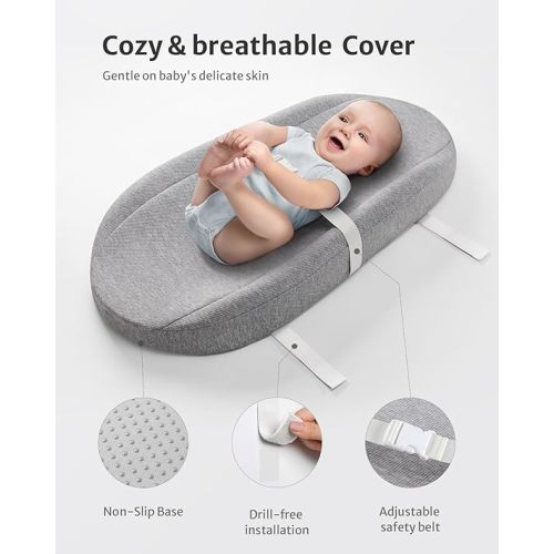 Blissful Diary Baby Changing Pad with Waterproof Lining Foam, Includes a Soft & Washable Cover, Contoured Changing Table Pads for Dresser Top with Non-Slip Bottom, 32”×16”, Gray - Grey