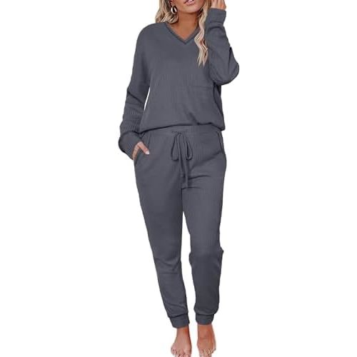 Womens Pajama Sets Waffle Knit 2 Piece Lounge Sets Sleepwear Loungewear Pjs Long Sleeve Maternity Postpartum Pajamas