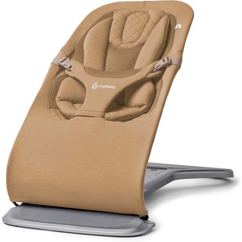 Ergobaby Evolve 3-in-1 Baby Bouncer Seat, Adjustable Multi-Position Infant Bouncer and Toddler Chair, Soft Knit and Breathable Mesh Fabric, Converts from Newborn to Toddler - Camel