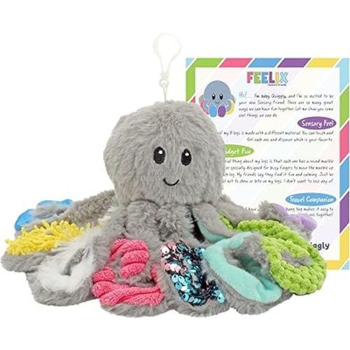 Mini Sensory Octopus Plush Toy, Travel-Size Fidget Plush for Special Needs and Sensory Fun