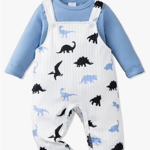 NZRVAWS Newborn Boy Outfits Baby Clothes Infant blue dinosaur Romper Cute Denim Jeans Jumpsuit Overalls Set 3-6 Months