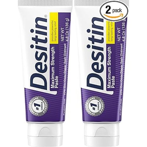 Desitin Maximum Strength Baby Diaper Rash Cream, 40% Zinc Oxide for Treatment, Relief & Prevention, Hypoallergenic, Phthalate- & Paraben-Free Paste, Protects Skin for 12 Hours, 4.8 oz (Pack of 2)