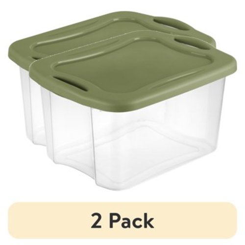 (2 pack) Sterilite 40 Quart EZ Carry, Plastic Storage Bin, Full-Grip Handles, Green