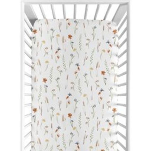 Sweet Jojo Designs Girl Baby Fitted Crib Sheet Watercolor Floral Garden Green Beige and Blue