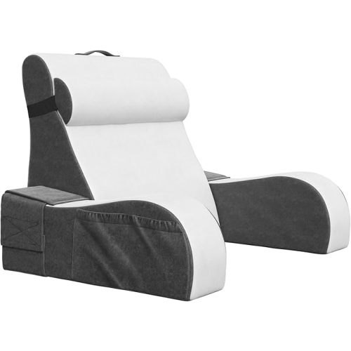 Kolbs Wedge Reading Pillow for Bed, Cushion with Arms for TV, Books, Nursing, Back - Bed Pillow for Sitting Up in Comfort, Plush Backrest. Bed Chair, Sit Up in Comfort (19" Gray/White)