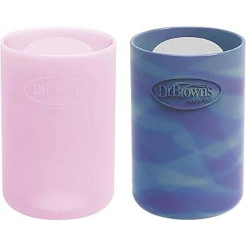 Dr. Brown's Silicone Glass Baby Bottle Sleeves for 4 oz Options+ Bottles, Pink & Glow in the Dark