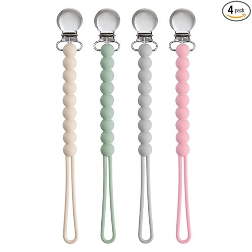 Pacifier Clips for Boys Girls - MORIBOX 4 Pack Paci Clip Soothe Baby Binky Holder for Shower Birthday Gift