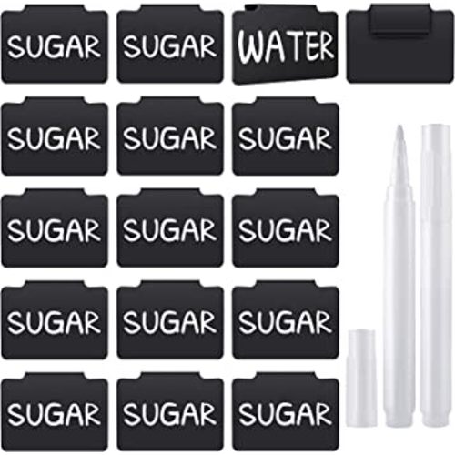 Plastic Clip on Removable Label with White Chalk Markers For Kitchen Pantry Basket Box, Hanging Bin for Storage Fabric (18 Pieces)