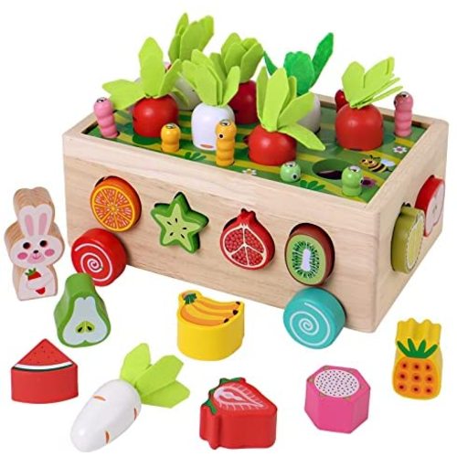 Montessori Multifunctional Orchard Toy Car Wooden Educational Toys for 1 Years Old Boys and Girls Montessori Size Sorting & Counting Puzzle Game for 2 3 Year Olds Carrots Harvest Developmental Gifts