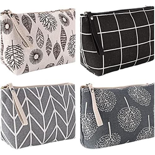 SUMAJU 4 Pcs Canvas Cosmetic Bag, Multi-function Travel Makeup Bag Cosmetic Pouch with Zipper Travel Toiletry Bag Small Makeup Pouch Christmas Gifts Stocking Stuffers for Women