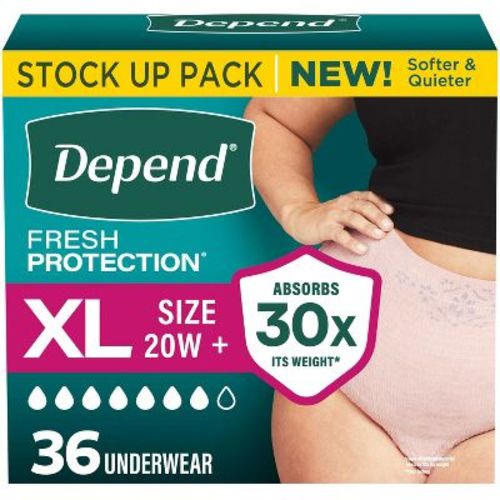 Depend Fresh Protection Adult Incontinence & Postpartum Underwear for Women - Maximum Absorbency - XL - Blush - 36ct