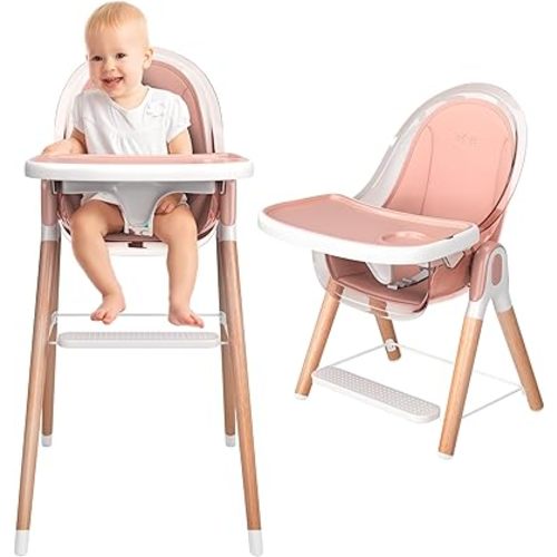 High Chair by Children Of Design Non-Reclinable 6 in 1 Baby Highchair for Babies and Toddlers, Modern wooden, Easy to Clean, Removable Tray and Cushion