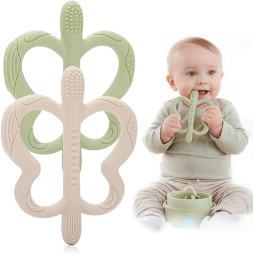 Baby Teething Toys 2 Pack, Butterfly Silicone Teether for Teething Relief, Easy-Grip Baby Toys 0-6 Months, 6-12 Months+, Sensory Chew Toy Soothes Sore Gums, BPA-Free Infant Toys for Boys & Girls