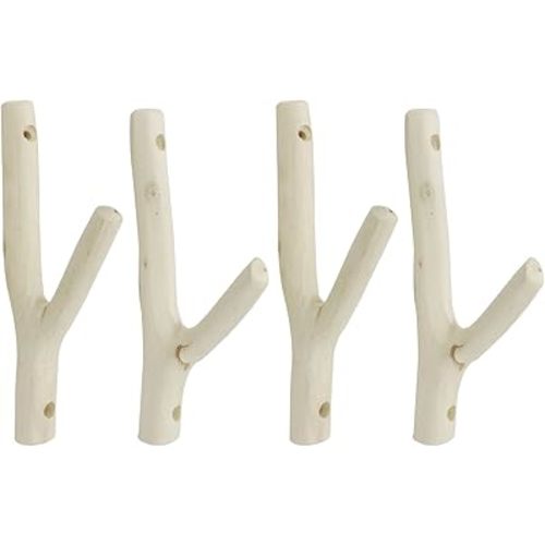 4Pcs Real Wood Tree Branch Wall Hook, Farmhouse Rustic Decorative Wooden Without Bark Trunk Thickness 1cm-2cm with Screw