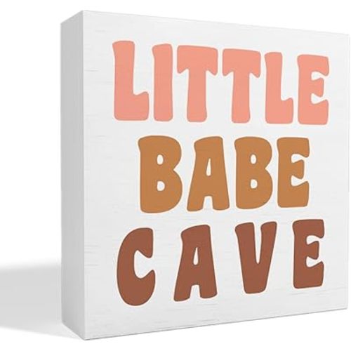 Nursery Table Decor for Girls, Nursery Newborn Baby Girls Bedroom Desk Decor Nursery Decoration for Toddler Kids Room Playroom, Little Babe Cave, Wooden Box Sign
