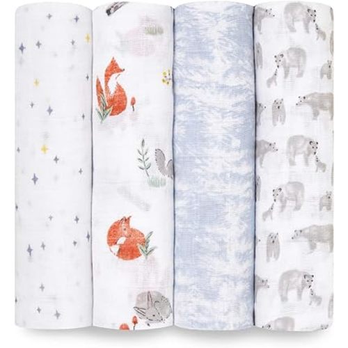 aden + anais Boutique Muslin Swaddle Blanket for Baby Girls and Boys, Newborn Receiving Blanket for Swaddling, 100% Muslin Cotton Swaddle Wrap,4 Pack, Naturally