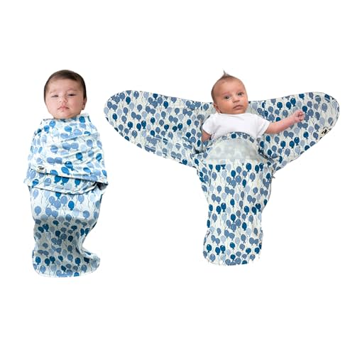 Norani Baby Snugababe Swaddle Pod for Newborns – Secure Arm Inserts Prevent Escape, Easy-Zip for Diaper Changes, Award-Winning Best Sleep Solution, Blue Balloons Design