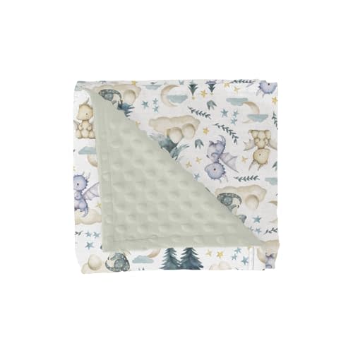 Fairytale Dragons Baby Blankets for Girl Boy Cute Dragon Moon Stars Clouds Trees Eggs Soft Mink with Dotted Backing Double Layer Swaddle Blanket for Toddler Nursery Fantasy Animal Bed Blanket 30x40