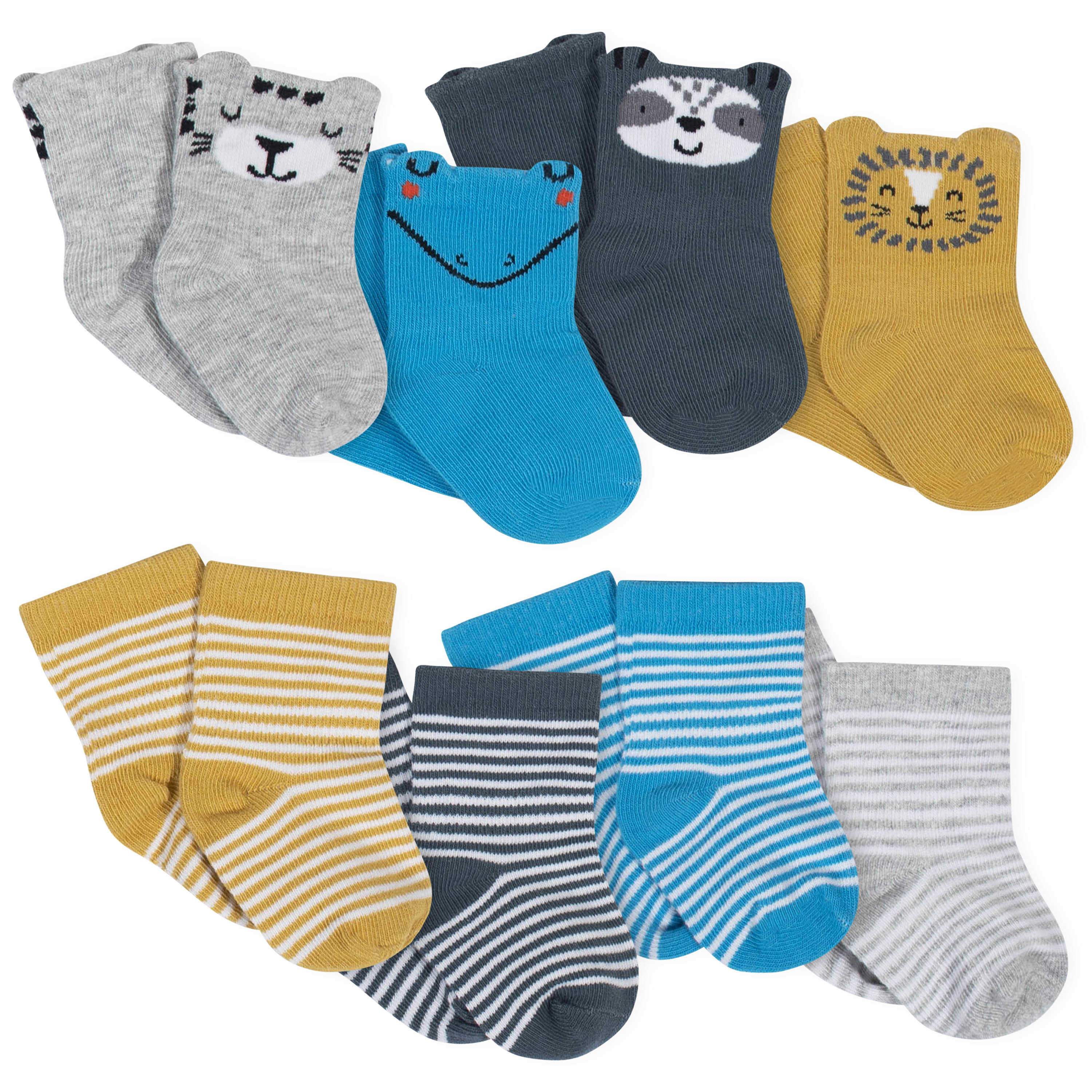 Gerber Baby Wiggle-Proof Jersey Crew Socks - Wild Animal, 6-12 months, 8