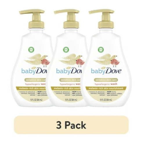 (3 pack) Baby Dove Melanin-Rich Skin Nourishment Hypoallergenic Body Wash Newborn Senstive Skin, 13 oz