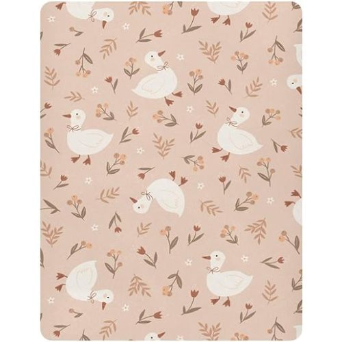 Crib Sheet for Boys Girls, Cute Goose Flowers Fitted Crib Sheet Super Soft Breathable for Playard Mattress, Nursery Sheet, 27x39 in