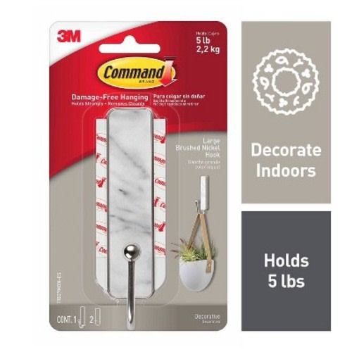 Command Large Sized Decorative Hook Brushed Nickel