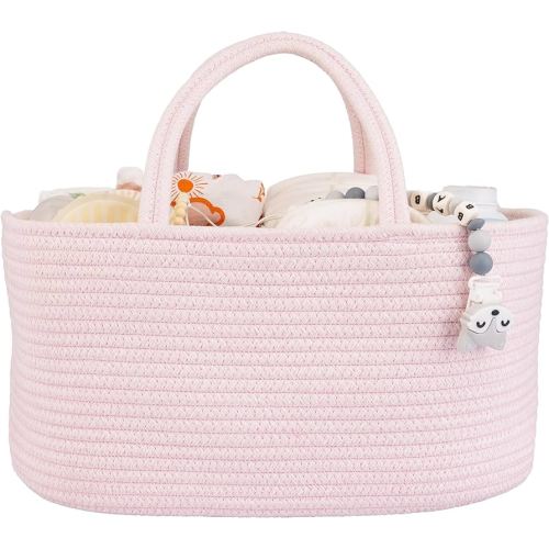 Amazon.com : Large Baby Diaper Caddy Organizer for Girl Boy Rope Nursery Storage Bin Basket Portable Holder Tote Bag for Changing Table Car Travel Baby Shower Gifts Newborn Essentials Registry Must Haves Pink : Baby